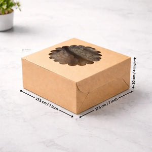 Kraft Cake Box with Flower Window Top | Multiple Sizes Available | Pack of 25