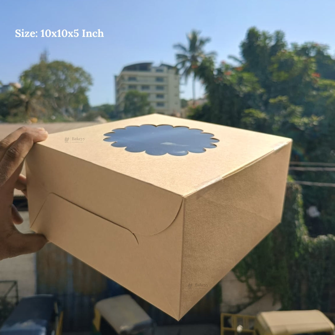 Kraft Cake Box with Flower Window Top | Multiple Sizes Available | Pack of 25