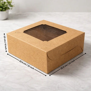 4 Inch Height | Inside Coated Kraft Cake Box with Designer Window Top | Premium Bakery Display Box | Pack of 25