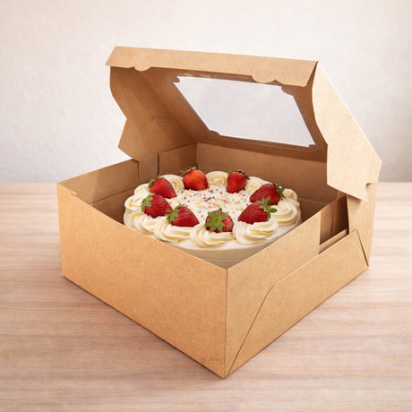 4 Inch Height | Inside Coated Kraft Cake Box with Designer Window Top | Premium Bakery Display Box | Pack of 25