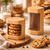 Kraft Window Cookie Box | Clear Display Bakery Cookie Packaging Box | 2 Sizes Available | Pack of