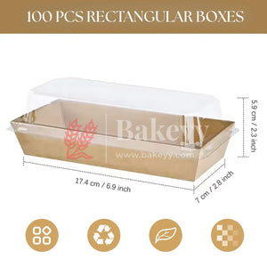 Bakery rectangular boxes with dimensions and recycling symbols on a white background
