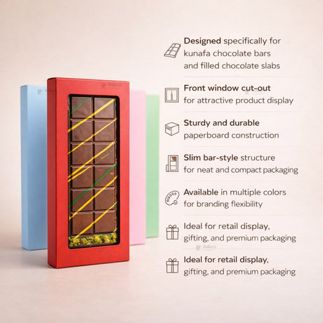 Kunafa Chocolate Box with Window | Premium Bar Packaging Box | Multiple Colors Available | Pack of 25