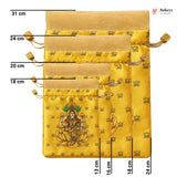 Lakshmi Print Drawstring Potli Gift Bag | Satin Finish with Organza Top | Pack of 10
