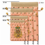 Lakshmi Print Drawstring Potli Gift Bag | Satin Finish with Organza Top | Pack of 10