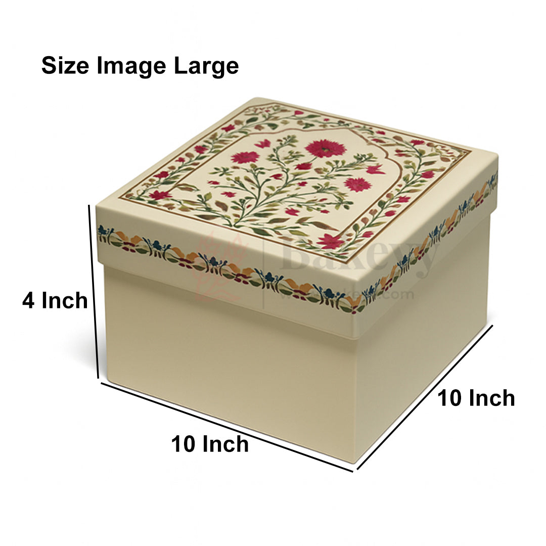 10x10x4 Inch  | Large Premium Decorative Floral Print Gift Box – Square Keepsake Storage Box with Lid | Pack Of 1