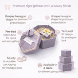 Lavender Hexagon Gift Box with Ribbon | Luxury Rigid Hamper & Chocolate Packaging Box | Available in 3 Sizes | Pack of 1