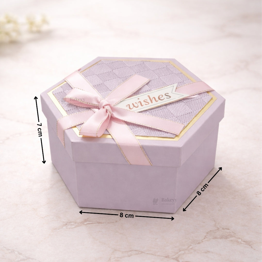 Lavender Hexagon Gift Box with Ribbon | Luxury Rigid Hamper & Chocolate Packaging Box | Available in 3 Sizes | Pack of 1