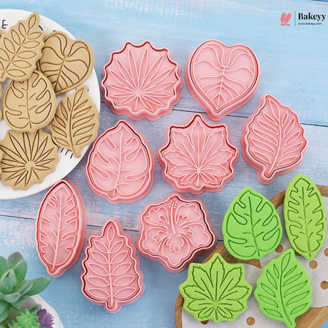 Leaf Theme Cookie Cutter & Embosser Set | 8 Piece | Pack of 1