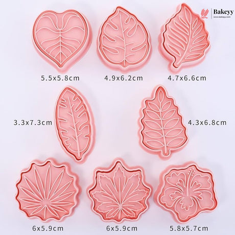 Leaf Theme Cookie Cutter & Embosser Set | 8 Piece | Pack of 1