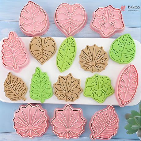 Leaf Theme Cookie Cutter & Embosser Set | 8 Piece | Pack of 1