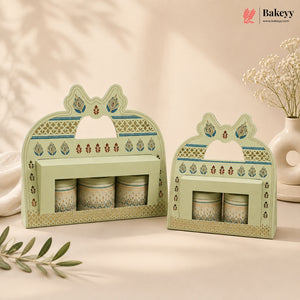 Decorative Green Gift Hamper Box with Window & Handle | Premium Metal Tins Packaging | Pack of 5