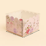 Floral-patterned box with dimensions on a beige background
