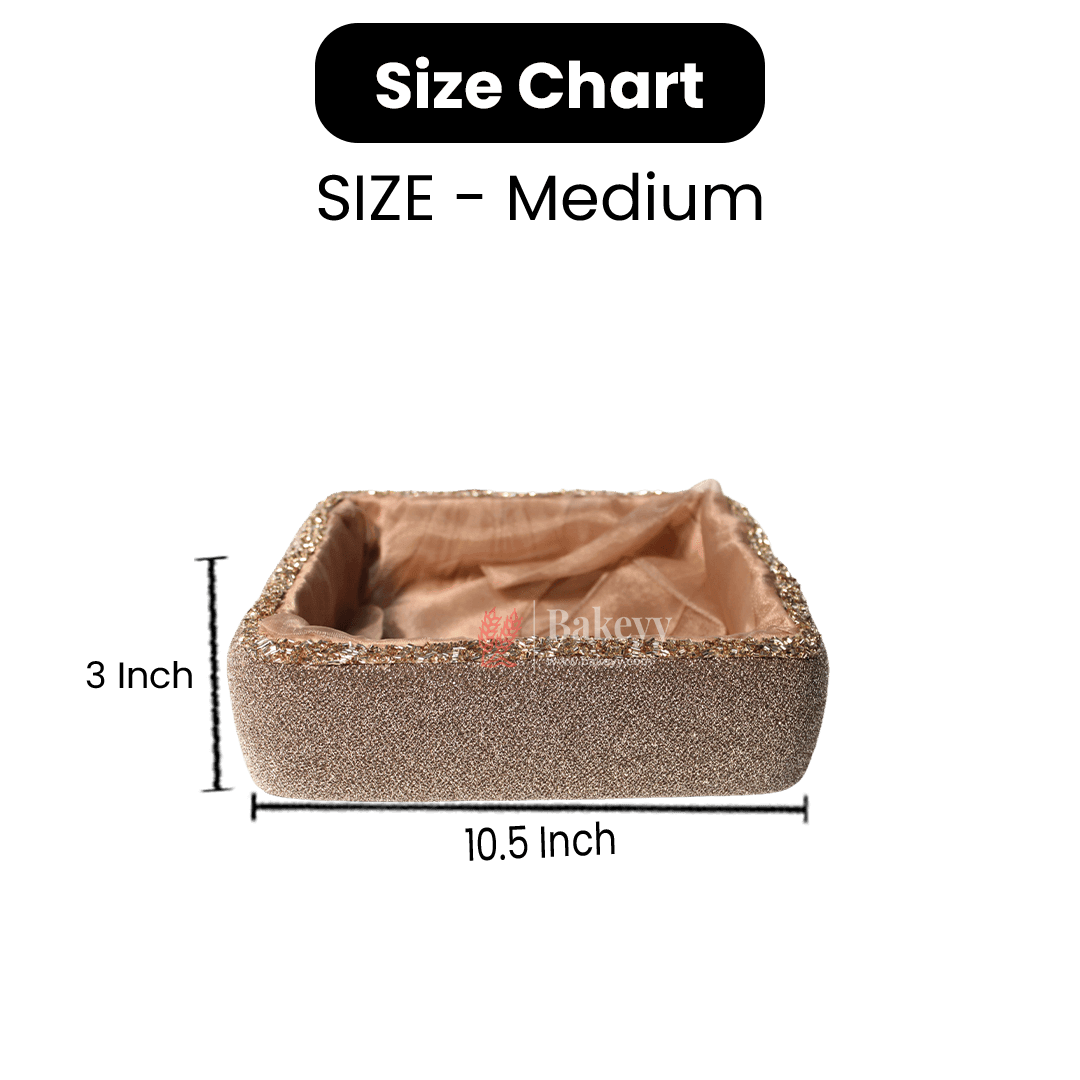 Premium Champagne Gold Embellished Hamper | Elegant Square Gifting Basket - Bakeyy.com - India - Premium Champagne Gold Embellished Hamper | Elegant Square Gifting Basket - Extra Small