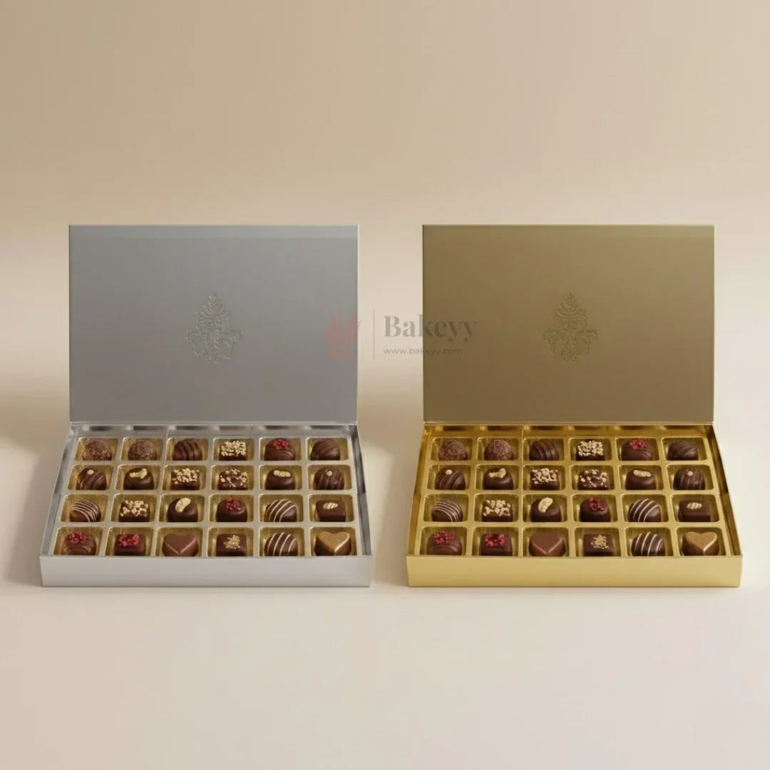 LuxuryFlexibleChocolateGiftBoxwithGoldTray24CavityFestive_WeddingPackagingPackof10_3 - Bakeyy.com