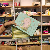 500 g | Luxury Mint Green Peacock Arch Mithai Box with Gold Foil | Lotus Pattern | 3 Cavity Long Tray | Pack of 1