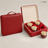 Luxury Red Leather Finish Hamper with 4 Jars | Pack of 1