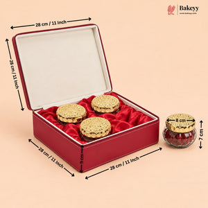 Luxury Red Leather Finish Hamper with 4 Jars | Pack of 1