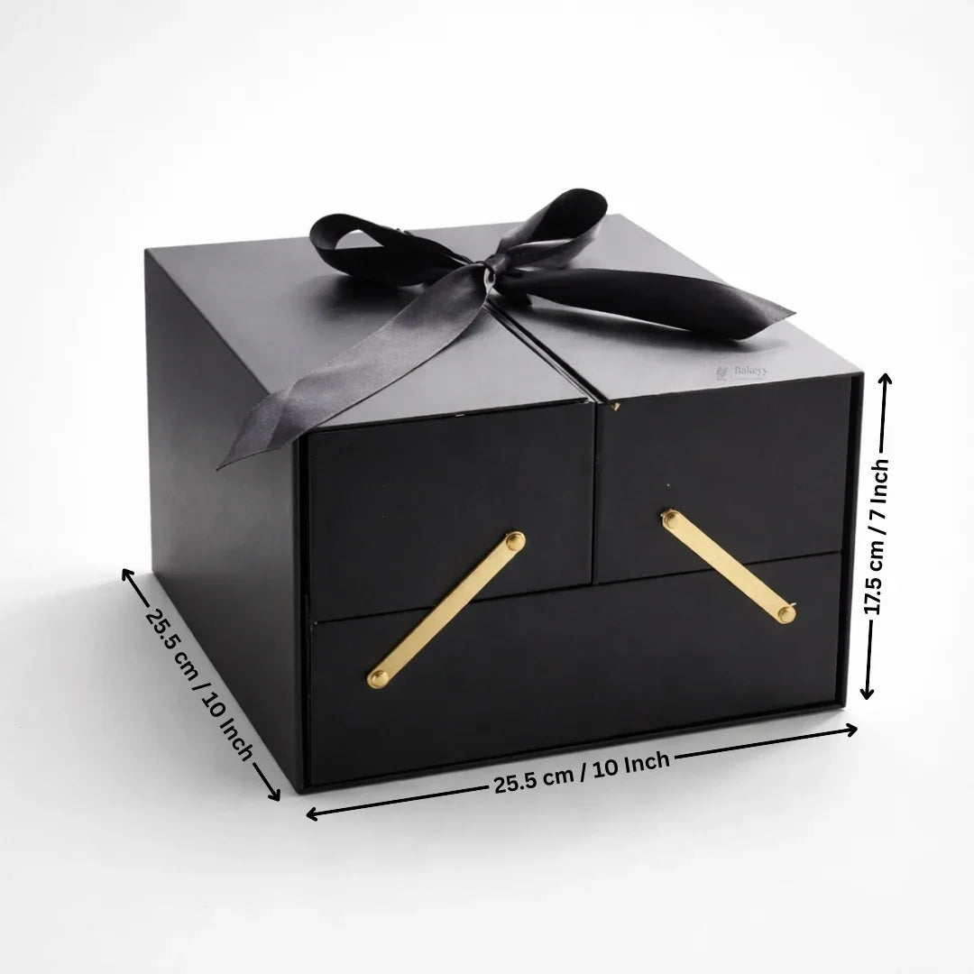 Luxury Black Multi-Compartment Gift Box with Ribbon Closure | Pack of 1