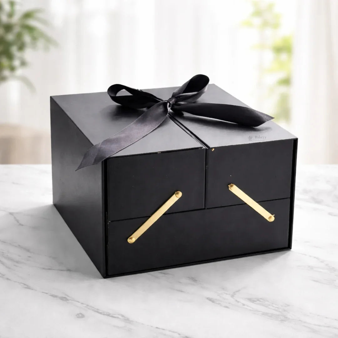 Luxury Black Multi-Compartment Gift Box with Ribbon Closure | Pack of 1