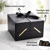 Luxury Black Multi-Compartment Gift Box with Ribbon Closure | Pack of 1