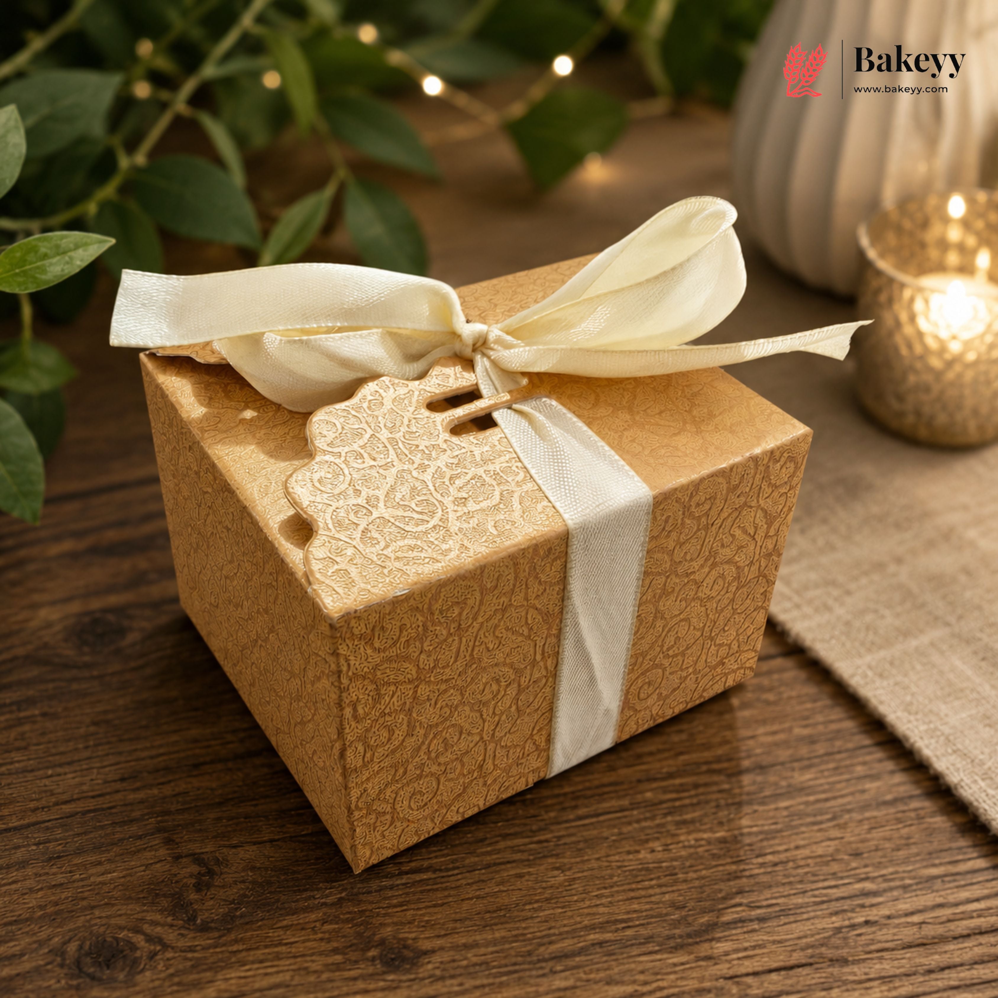 Luxury Golden Ribbon Gift Box with Satin Bow | Premium Return Gift & Favor Packaging | Pack of 10