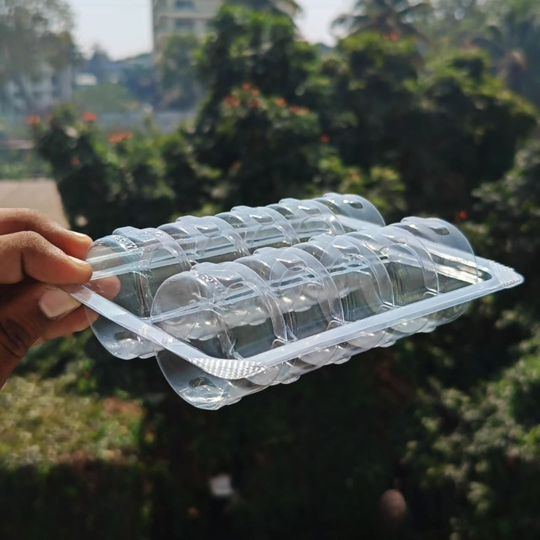 Macaron Clamshell Container with Dual Cavity Tray | 10 Cavity | Transparent Hinged Lid | Macaron Packaging Box | Pack of 25