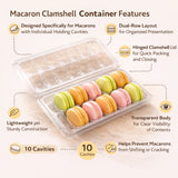 Macaron Clamshell Container with Dual Cavity Tray | 10 Cavity | Transparent Hinged Lid | Macaron Packaging Box | Pack of 25