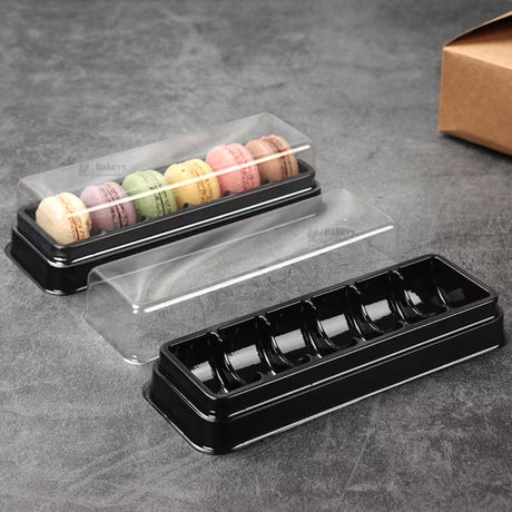 Macaron Container with Insert Tray | 6 Cavity Tray | Clear Lid with Black Base | Premium Macaron Packaging | Pack of 25