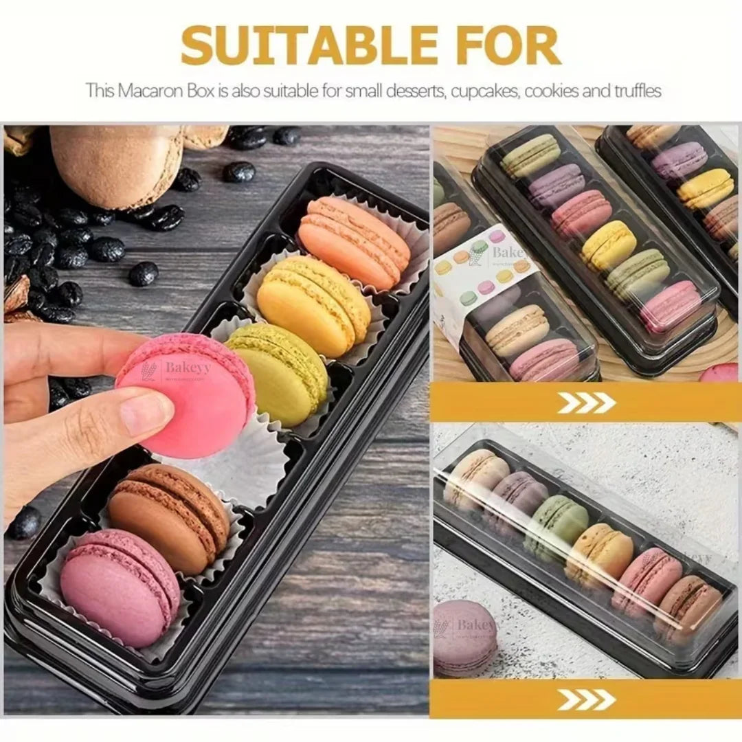 Macaron Container with Insert Tray | 6 Cavity Tray | Clear Lid with Black Base | Premium Macaron Packaging | Pack of 25
