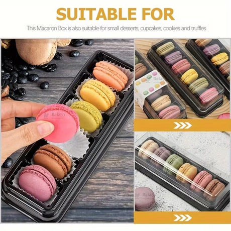 Macaron Container with Insert Tray | 6 Cavity Tray | Clear Lid with Black Base | Premium Macaron Packaging | Pack of 25
