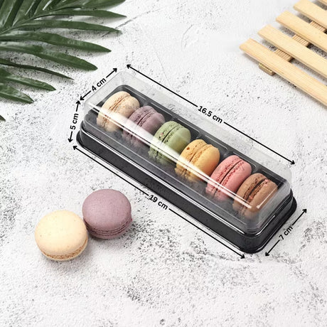 Macaron Container with Insert Tray | 6 Cavity Tray | Clear Lid with Black Base | Premium Macaron Packaging | Pack of 25
