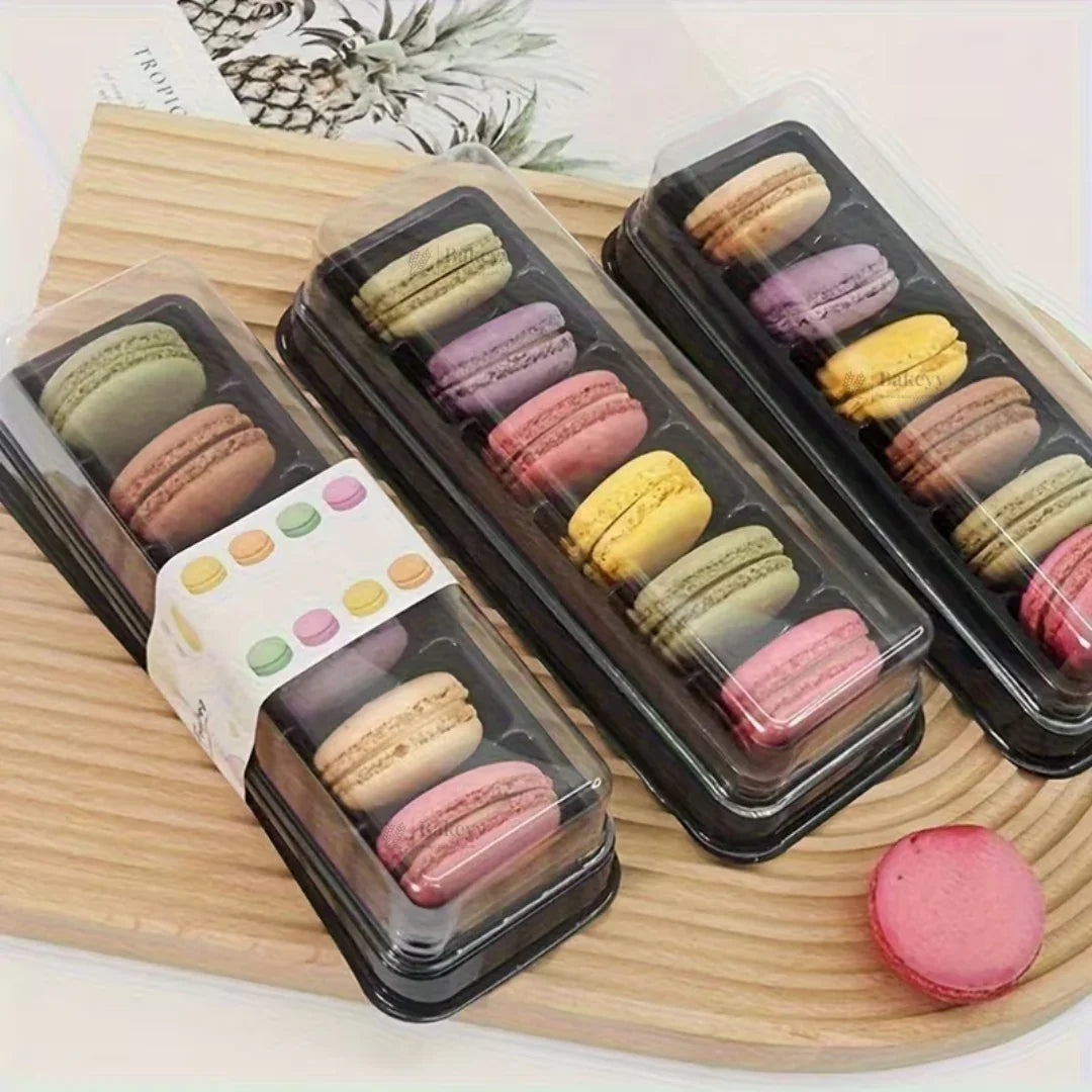 Macaron Container with Insert Tray | 6 Cavity Tray | Clear Lid with Black Base | Premium Macaron Packaging | Pack of 25