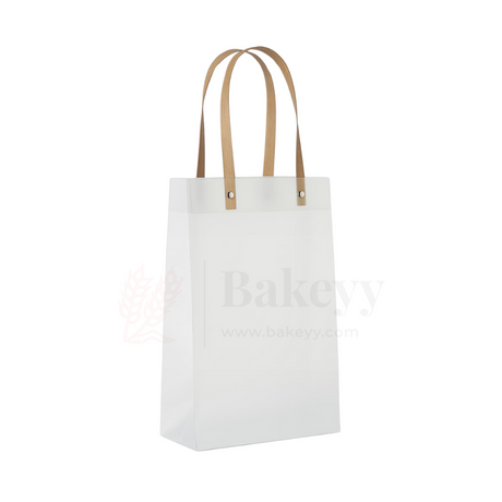 18.5x8x25cm | Frosted Matte Gift Bag with Wood-Textured Handles | Translucent PVC Party Favor & Retail Packaging | Pack Of 12 - Bakeyy.com - India - 18.5x8x25cm | Frosted Matte Gift Bag with Wood-Textured Handles | Translucent PVC Party Favor & Retail Packaging | Pack Of 12 - Default Title