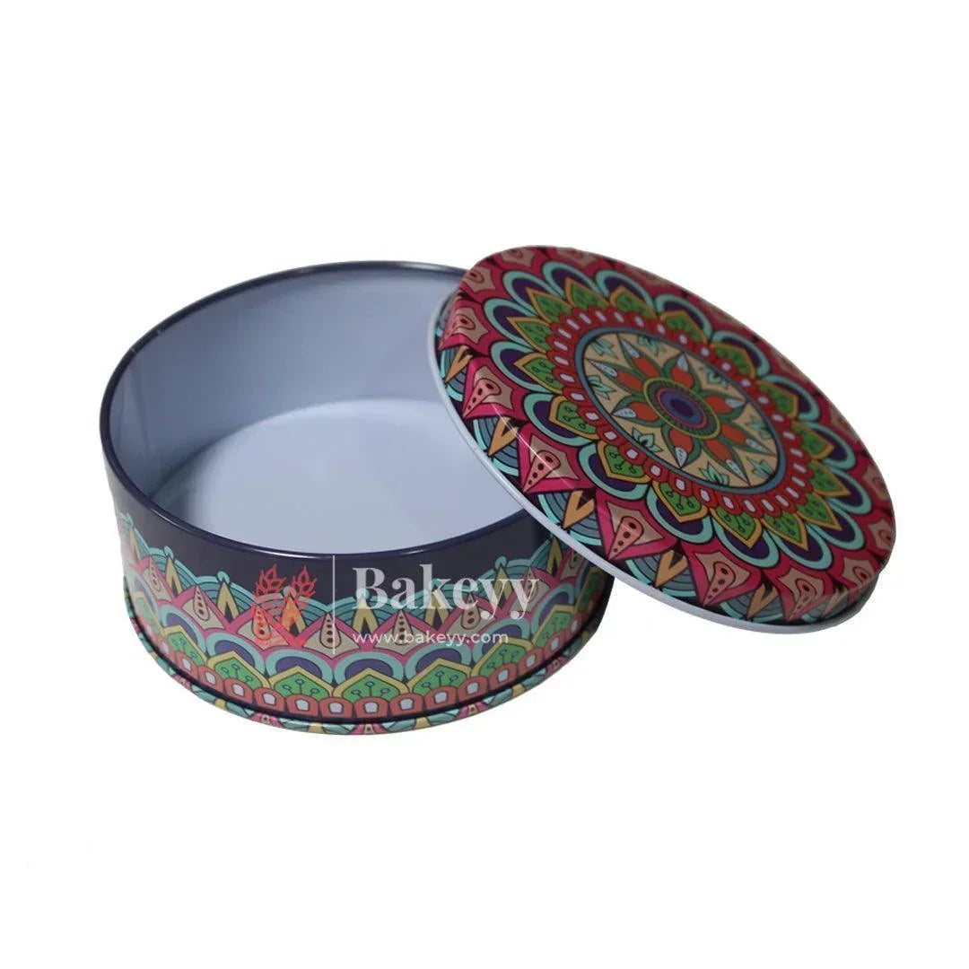 Mandal Design Empty Tin Round Shaped Boxes | Mixed Print | Pack Of 4 | - Bakeyy.com - India - Mandal Design Empty Tin Round Shaped Boxes | Mixed Print | Pack Of 4 | - Default Title