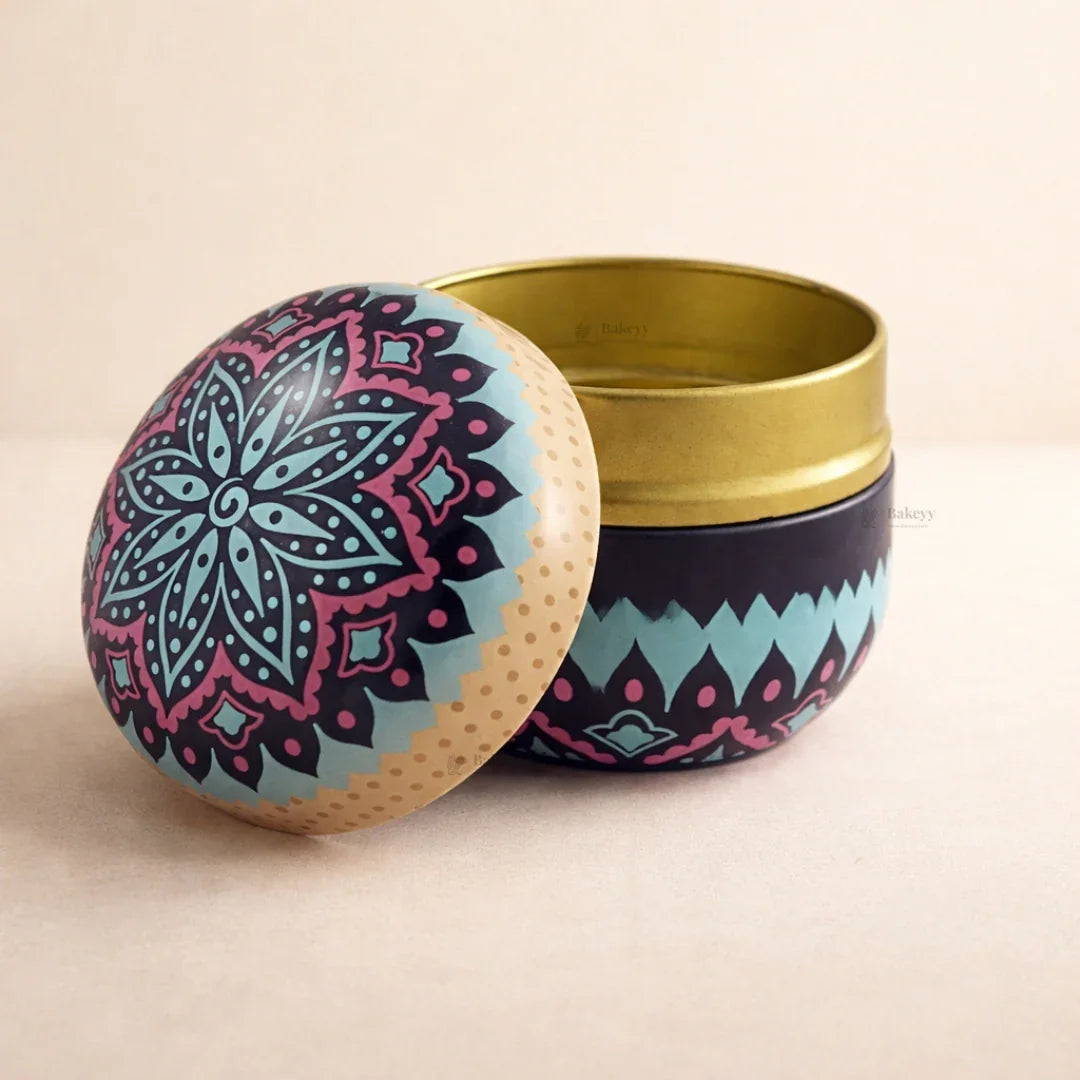 Mandala Theme Candle Tin Box | Decorative Storage Tin | Pack of 1