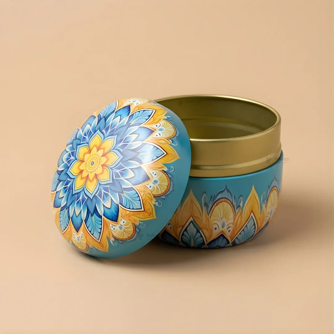 Mandala Theme Candle Tin Box | Decorative Storage Tin | Pack of 1