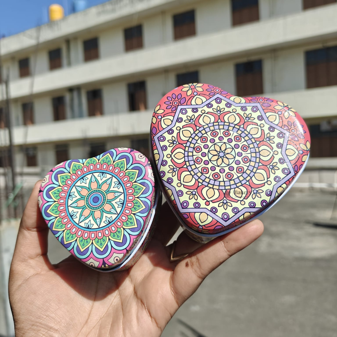 Heart Shaped Mandala Print Empty Tin Boxes | Tin Boxes