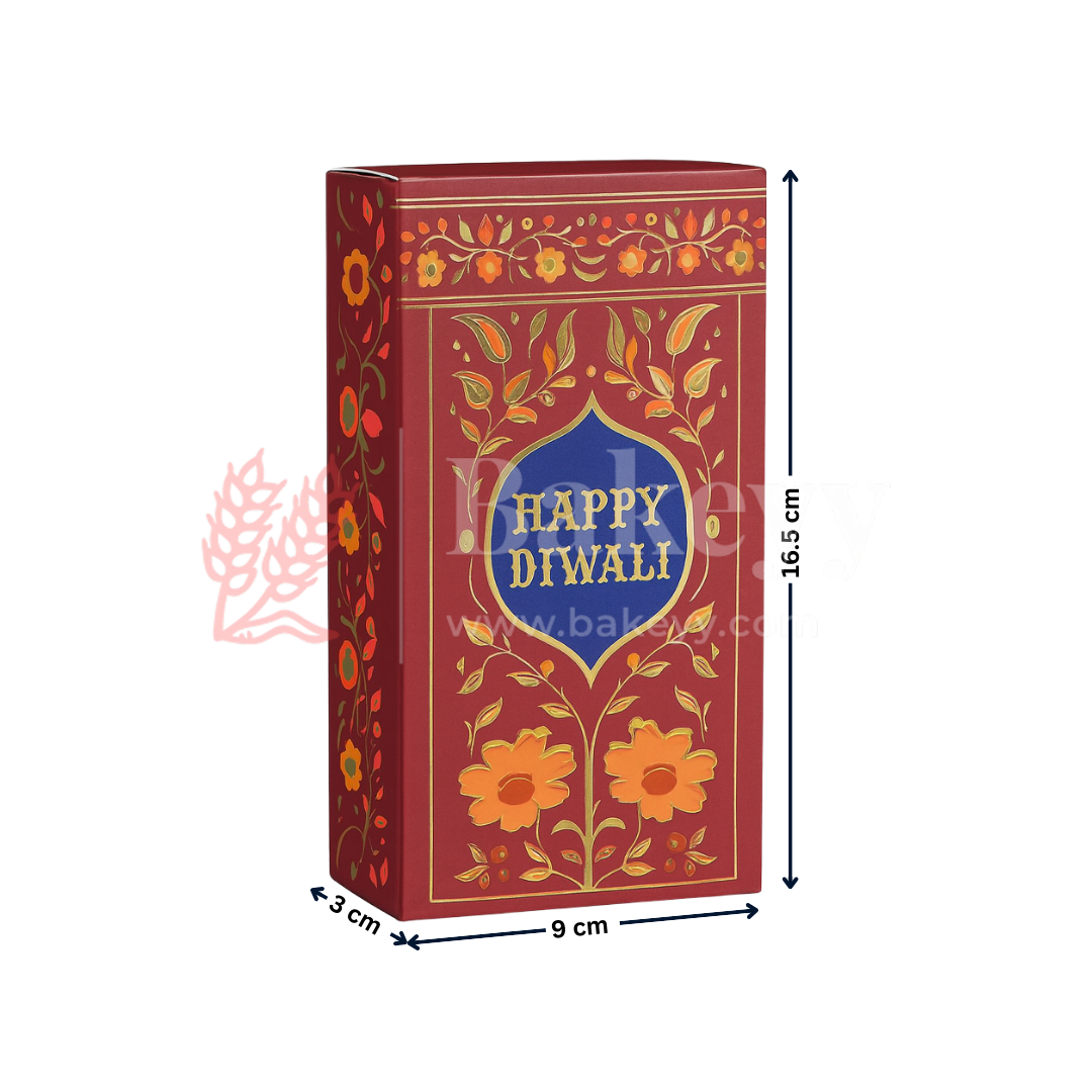 16.5x9x3 cm | Maroon Chocolate Bar Box – Happy Diwali Festive Design | Maroon | Pack of 10