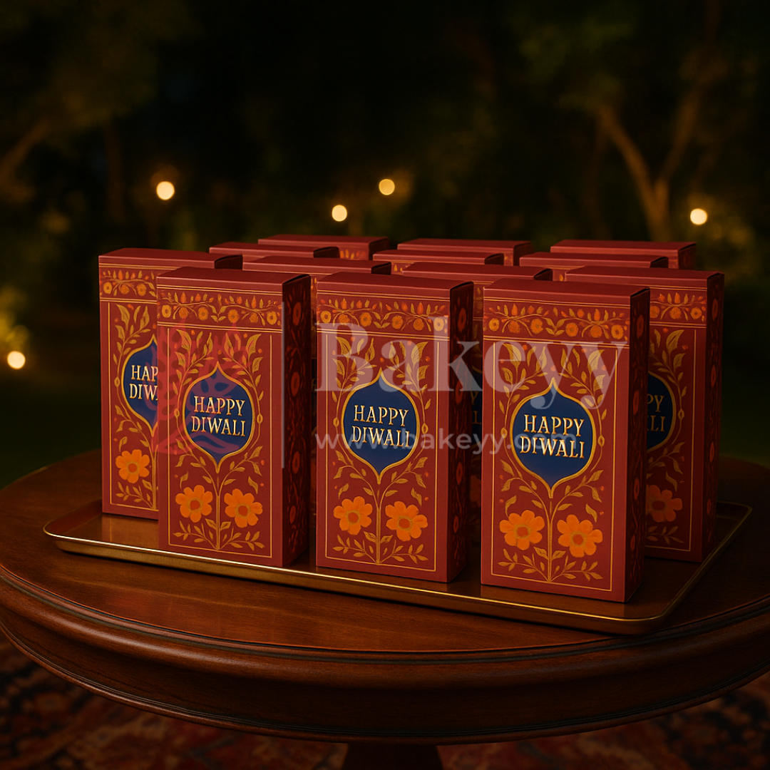16.5x9x3 cm | Maroon Chocolate Bar Box – Happy Diwali Festive Design | Maroon | Pack of 10