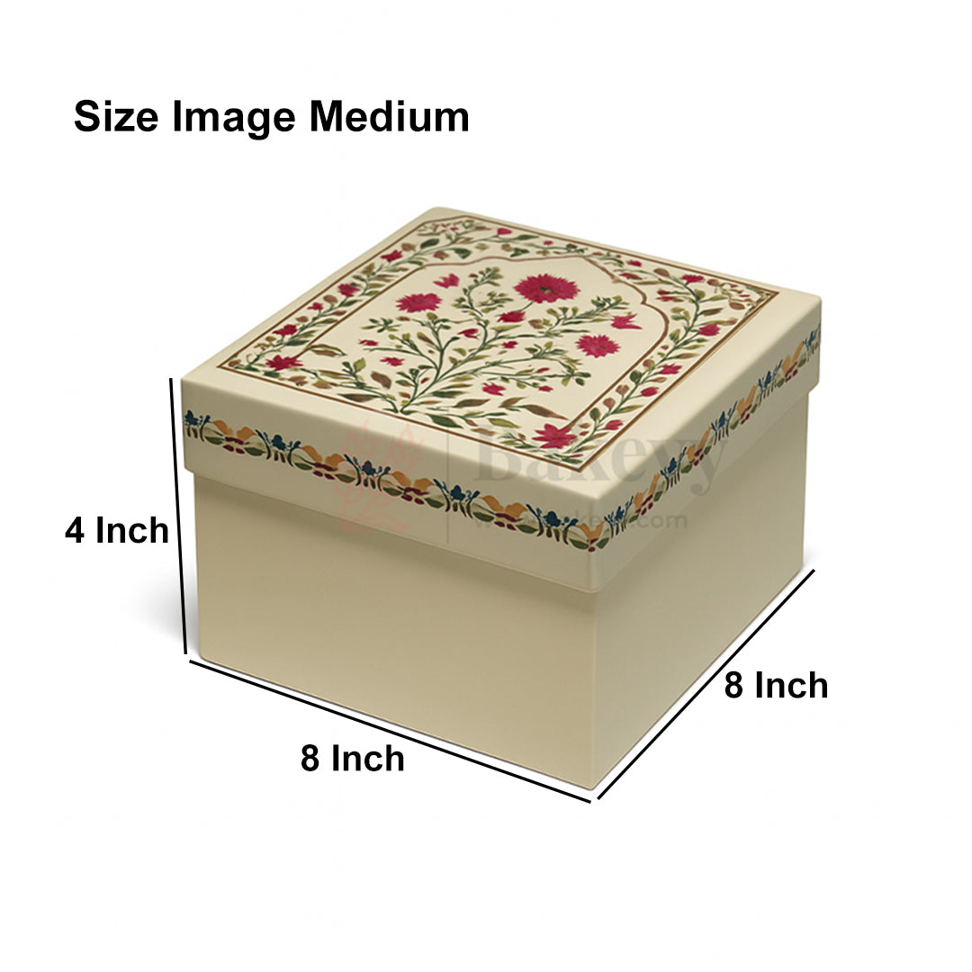 8x8x4 Inch | Medium Premium Decorative Floral Print Gift Box – Square Keepsake Storage Box with Lid | Pack Of 1