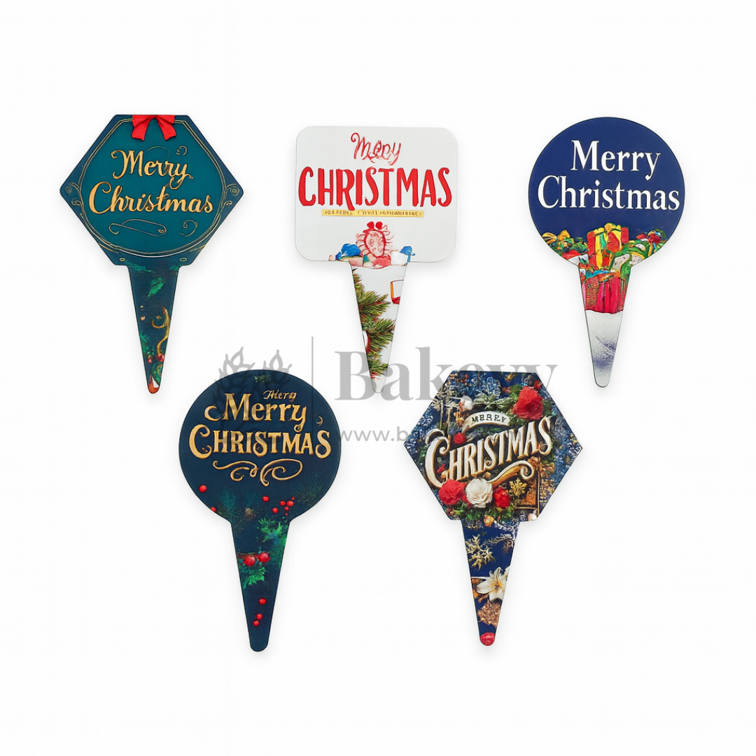 Set of five decorative Christmas signs with 'Merry Christmas' text on a white background.