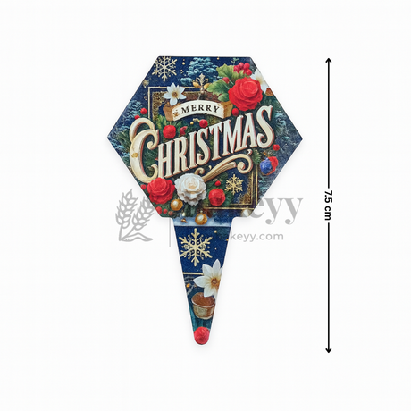 Hexagonal Christmas decoration with floral elements and 'Merry Christmas' text, featuring the brand 'Bakeyy'.