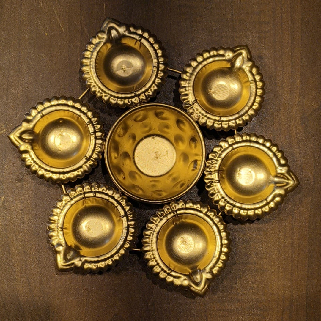 Golden Decorative Diya Tealight Holder | Multiple Designs | Pack of 1