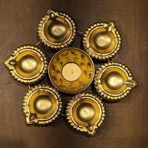 Golden Decorative Diya Tealight Holder | Multiple Designs | Pack of 1