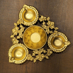 Golden Decorative Diya Tealight Holder | Multiple Designs | Pack of 1
