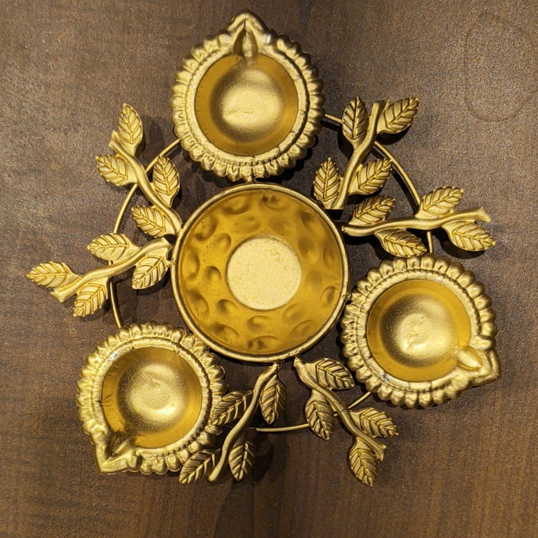 Golden Decorative Diya Tealight Holder | Multiple Designs | Pack of 1