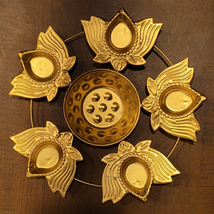 Festive Golden Urli DIya | Peacock & Lotus Design | Pack Of 1