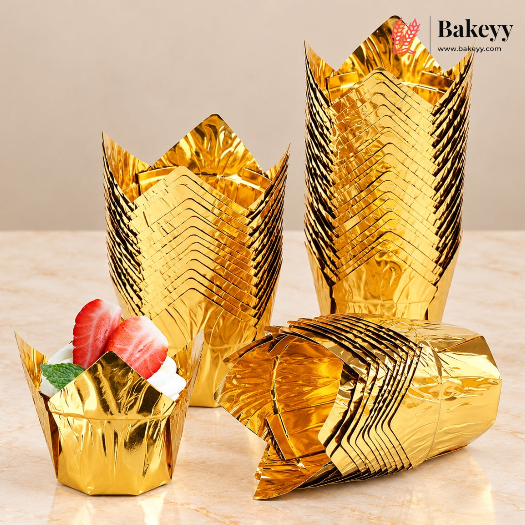 Gold Tulip Cup | Pack of 50 | Muffin Cup | Cupcake Liners