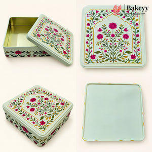 Pichwai & Floral Printed Square Tin Gift Box with Lid | 2 Designs | Pack of 4